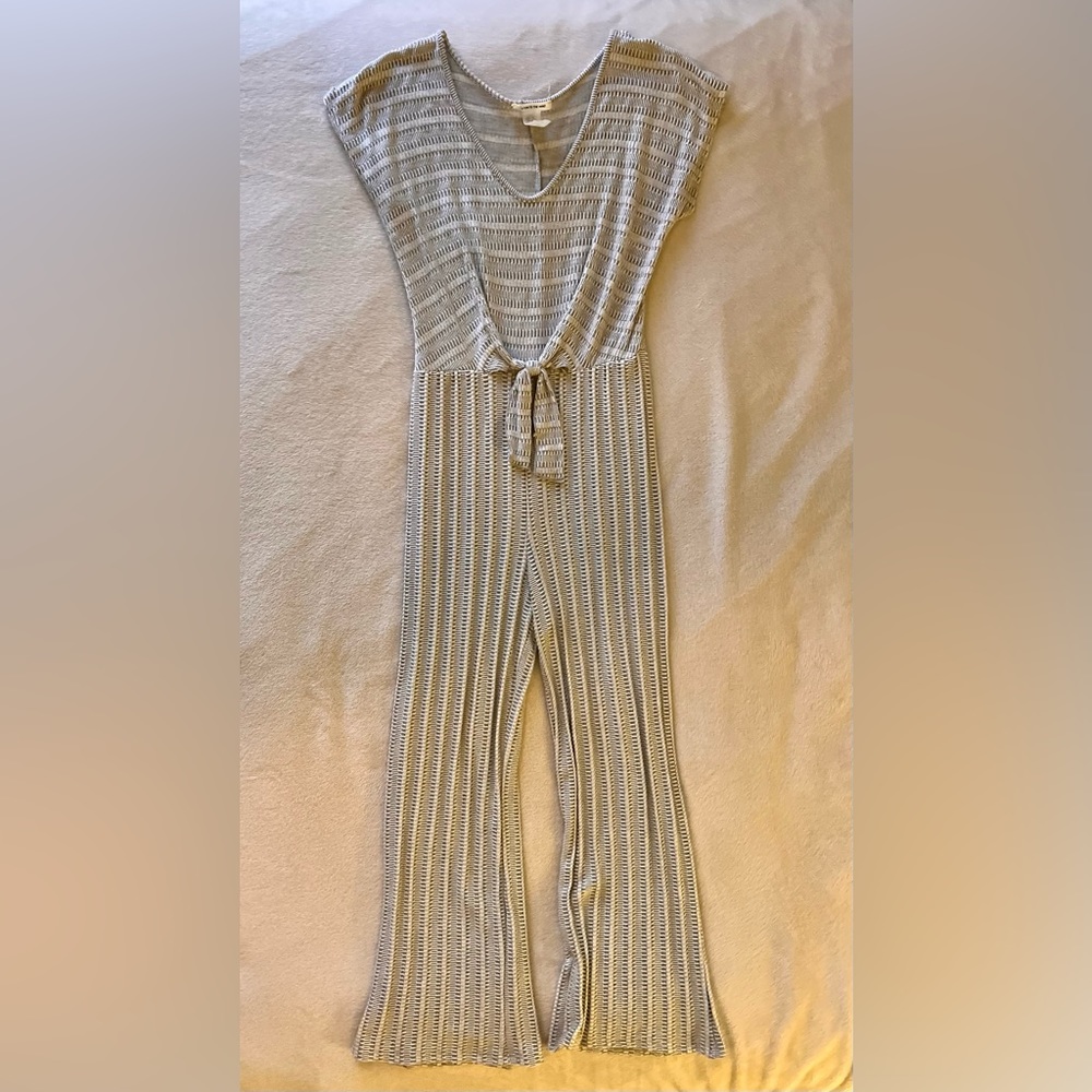 Worn once! Caution to the Wind gray striped jumpsuit
